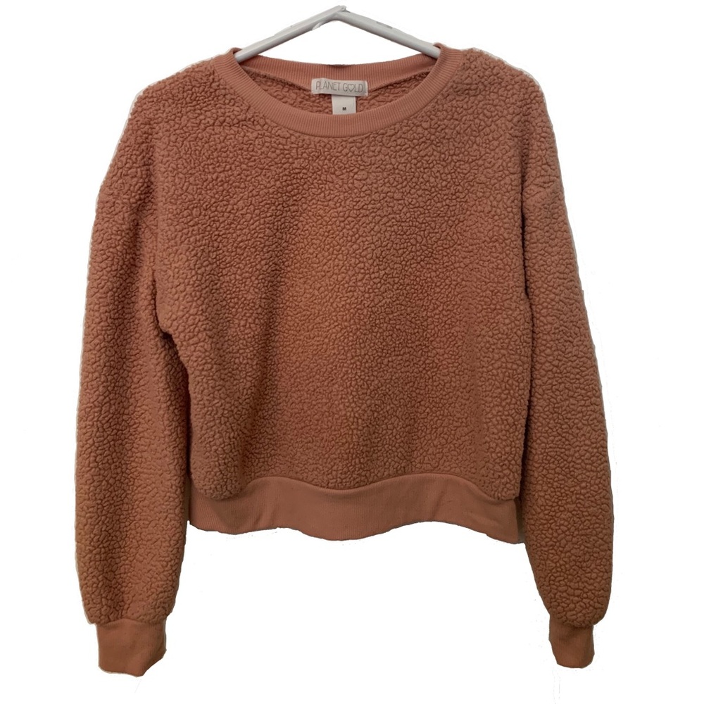 Cropped Coral Fuzzy Sweater